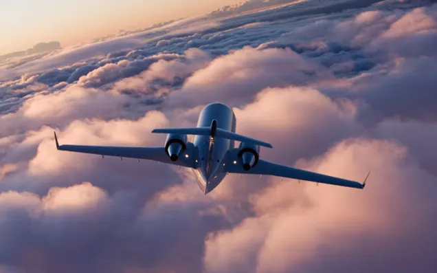 An airplane soaring through the air